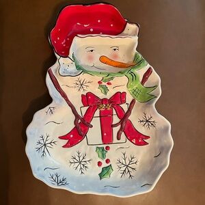 Clay Art Snowman Chip N Dip Platter